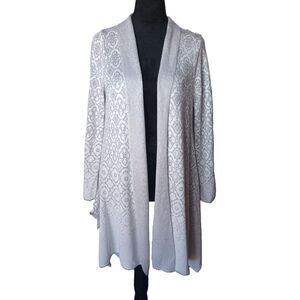 Ruby Rd. Women's Size XL White & Sparkly Silver Long Open Asymmetrical  Cardigan